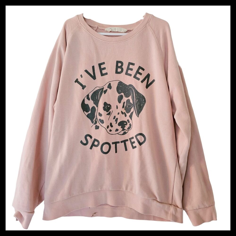 Mango Cute Dog Print Sweatshirt‎ Cream Girls size 11 12 I've Been Spotted